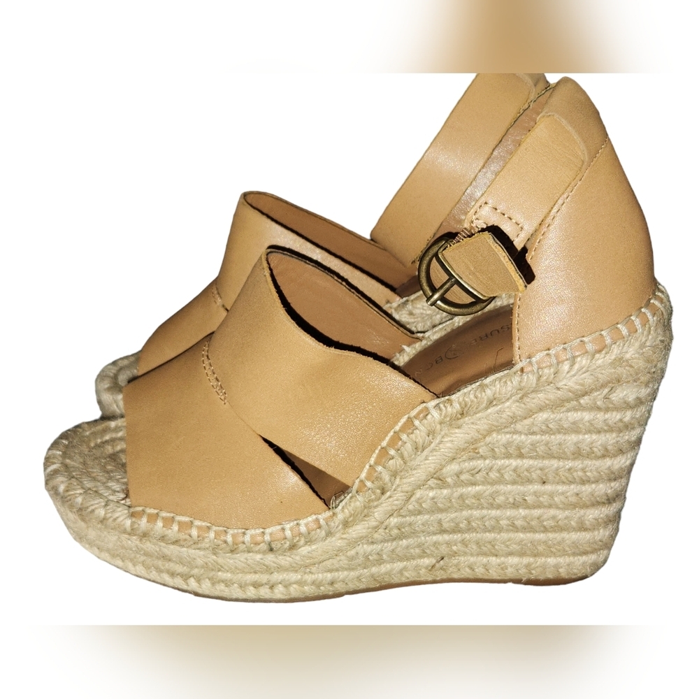 Treasure & Bond Tan Leather Espadrille Wedge Sandals Ankle Strap Buckle Closure - Picture 9 of 9